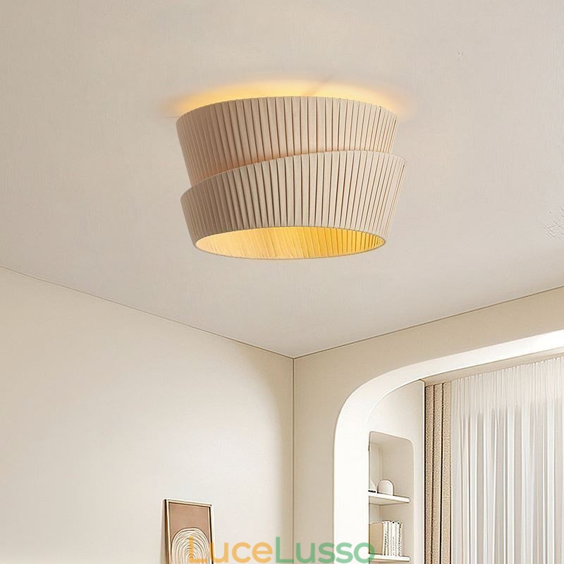 Lampada da soffitto con paralume in tessuto a doppio strato in stile crema francese Wabi Sabi, montaggio a filo