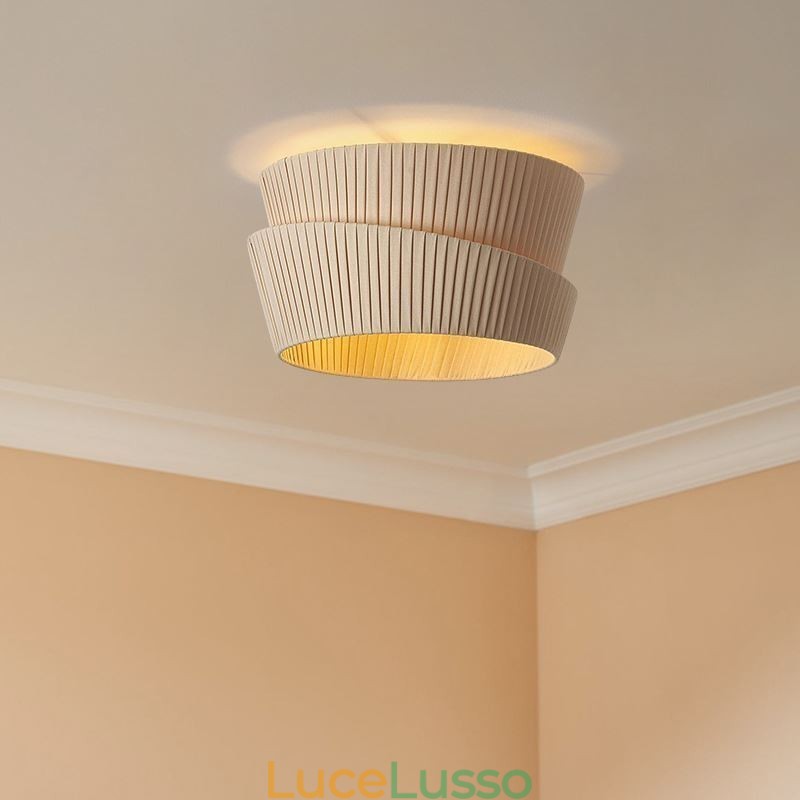 Lampada da soffitto con paralume in tessuto a doppio strato in stile crema francese Wabi Sabi, montaggio a filo