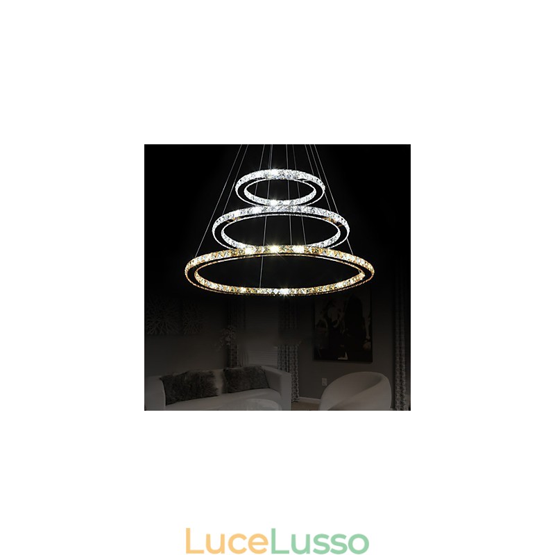 Lampade a sospensione Ambra e trasparente K9 Lampadario in cristallo Luci Illuminazione con 3 anelli