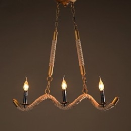 Lampadario a forma di candela in canapa, pendente vintage, lampadario in ferro battuto con corda di canapa