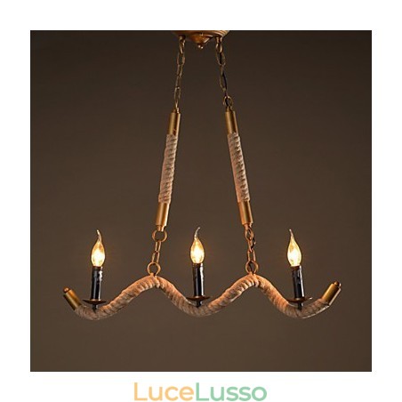 Lampadario a forma di candela in canapa, pendente vintage, lampadario in ferro battuto con corda di canapa Lampadario a forma di candela in canapa, pendente vintage, lampadario in ferro battuto con corda di canapa