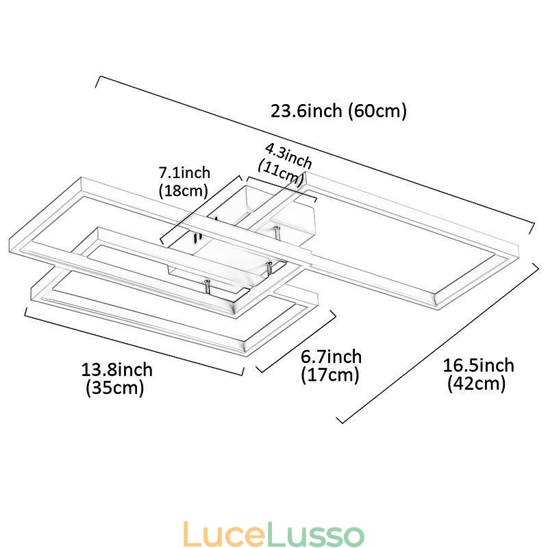 Plafoniera rettangolare geometrica in acrilico da montare a filo