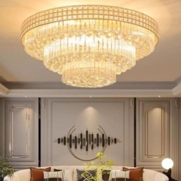 Lampada da soffitto rotonda in cristallo con montaggio a filo e telecomando 80CM