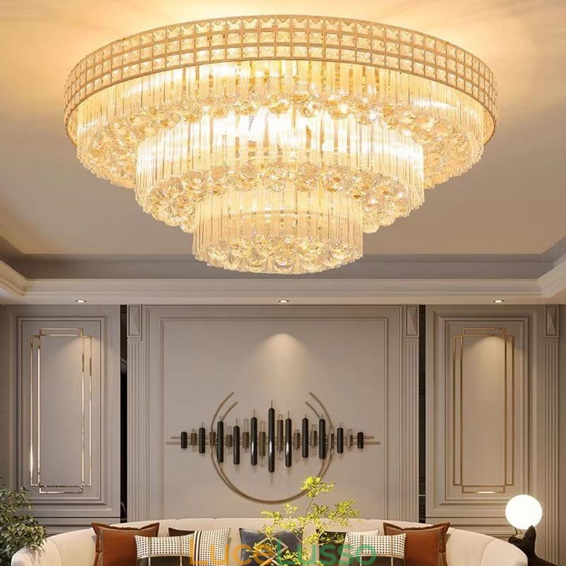 Lampada da soffitto rotonda in cristallo con montaggio a filo e telecomando 80CM