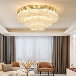 Lampada da soffitto rotonda in cristallo con montaggio a filo e telecomando 80CM