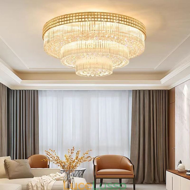 Lampada da soffitto rotonda in cristallo con montaggio a filo e telecomando 80CM