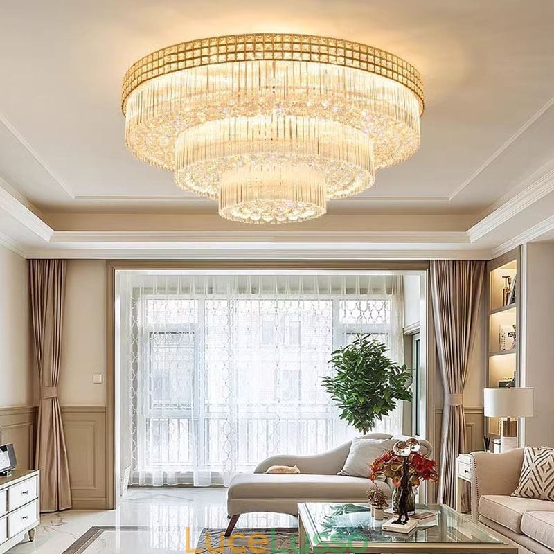 Lampada da soffitto rotonda in cristallo con montaggio a filo e telecomando 80CM