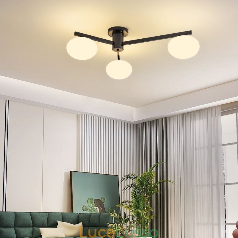 Lampada da soffitto in ferro battuto creativo con montaggio a filo in vetro nordico