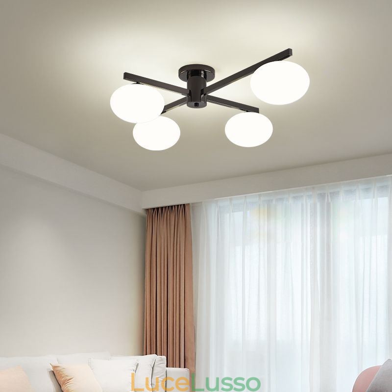 Lampada da soffitto in ferro battuto creativo con montaggio a filo in vetro nordico