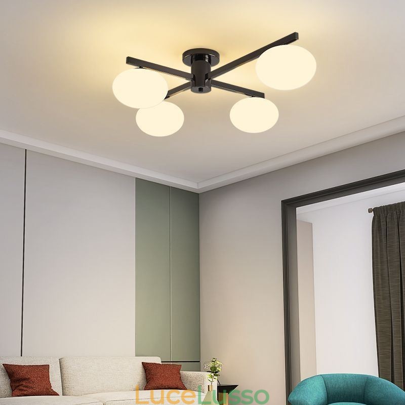Lampada da soffitto in ferro battuto creativo con montaggio a filo in vetro nordico