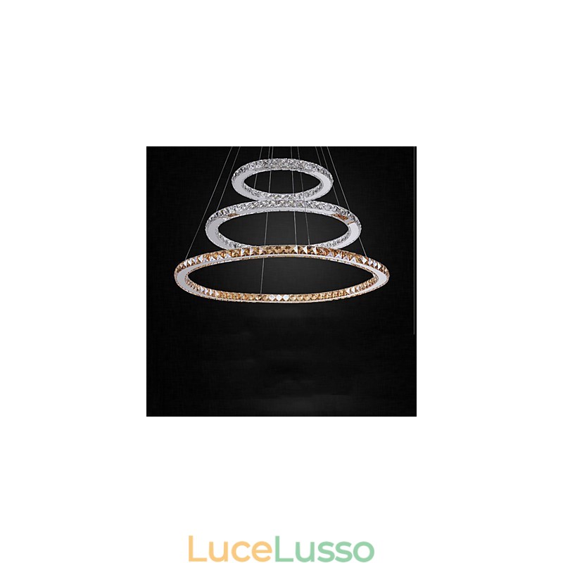Lampade a sospensione Ambra e trasparente K9 Lampadario in cristallo Luci Illuminazione con 3 anelli