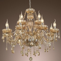 Lampadario di cristallo di lusso moderno 2 livelli soggiorno 12 luci