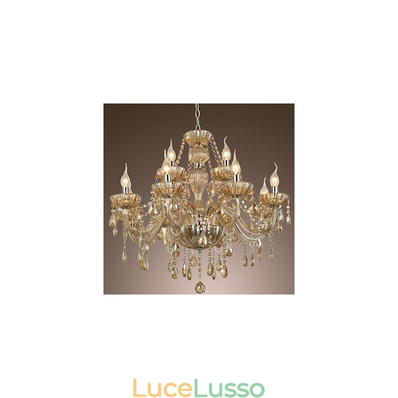 Lampadario di cristallo di lusso moderno 2 livelli soggiorno 12 luci