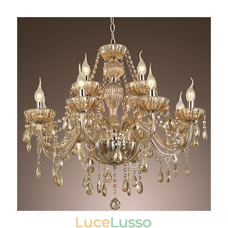 Lampadario di cristallo di lusso moderno 2 livelli soggiorno 12 luci Lampadario di cristallo di lusso moderno 2 livelli soggiorno 12 luci