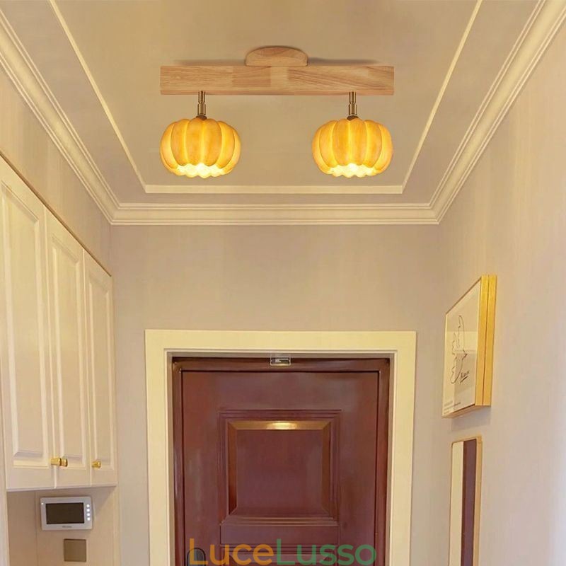 Lampada da soffitto retrò giapponese a doppia zucca piccola da montare a filo
