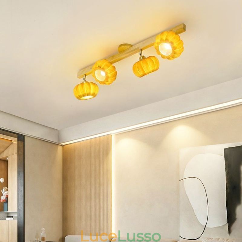 Lampada da soffitto retrò giapponese a doppia zucca piccola da montare a filo