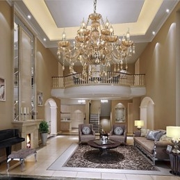 Lampadario di cristallo di lusso moderno 2 livelli soggiorno 12 luci