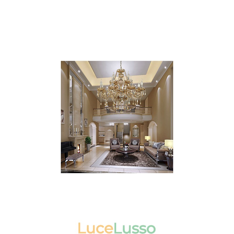 Lampadario di cristallo di lusso moderno 2 livelli soggiorno 12 luci