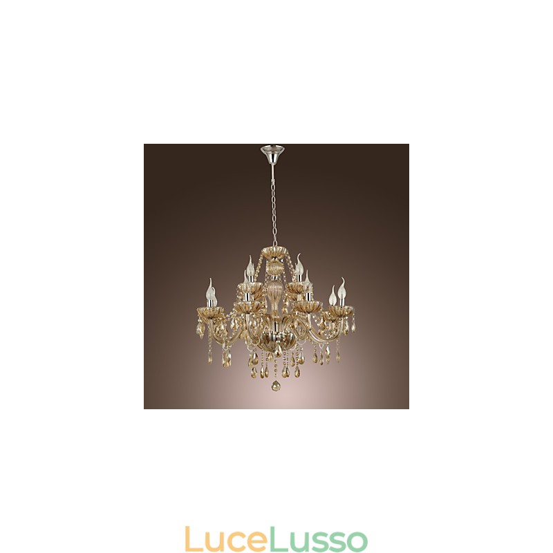 Lampadario di cristallo di lusso moderno 2 livelli soggiorno 12 luci