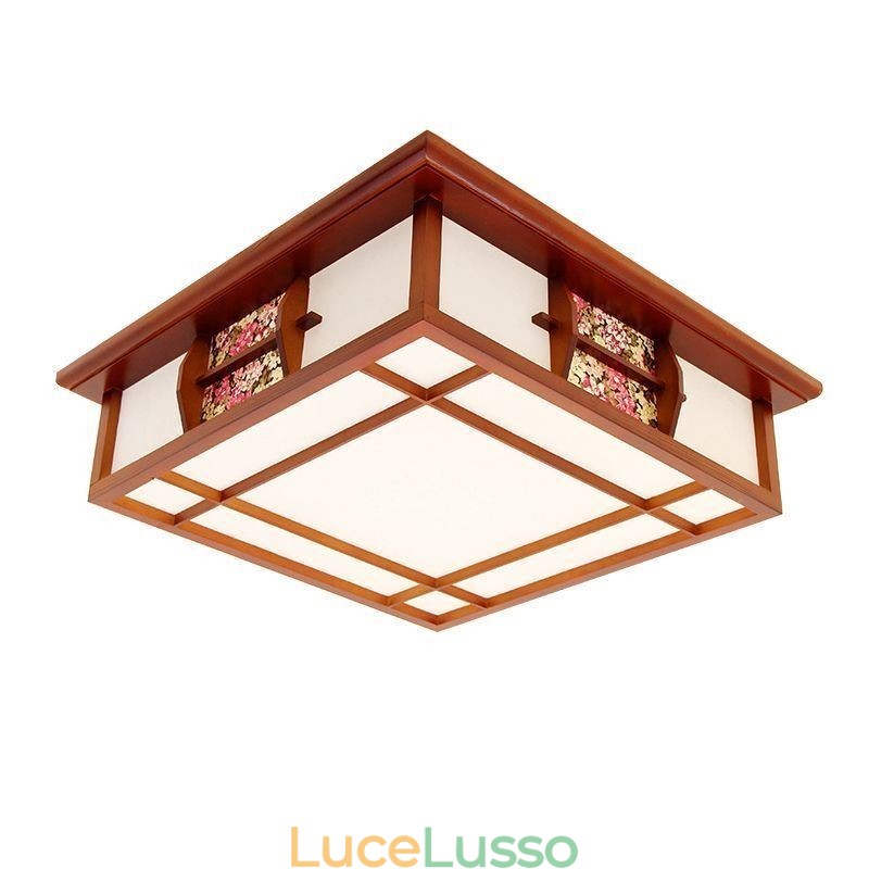 Lampada da soffitto quadrata in legno retrò da montare a filo