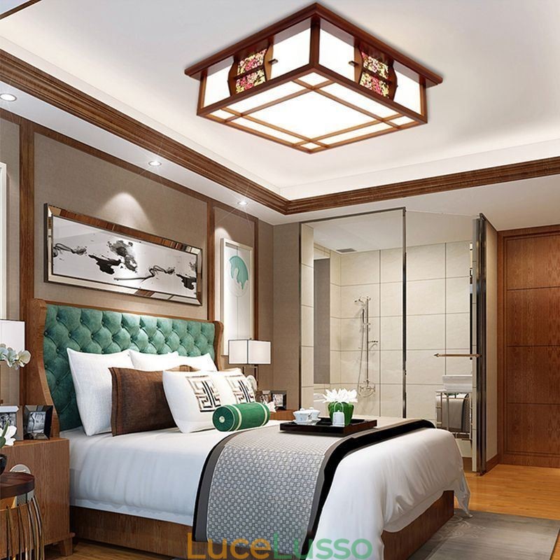 Lampada da soffitto quadrata in legno retrò da montare a filo