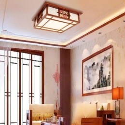 Lampada da soffitto quadrata in legno retrò da montare a filo