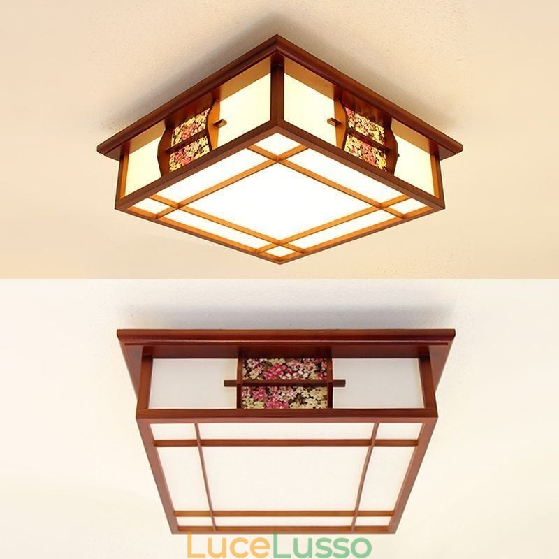 Lampada da soffitto quadrata in legno retrò da montare a filo