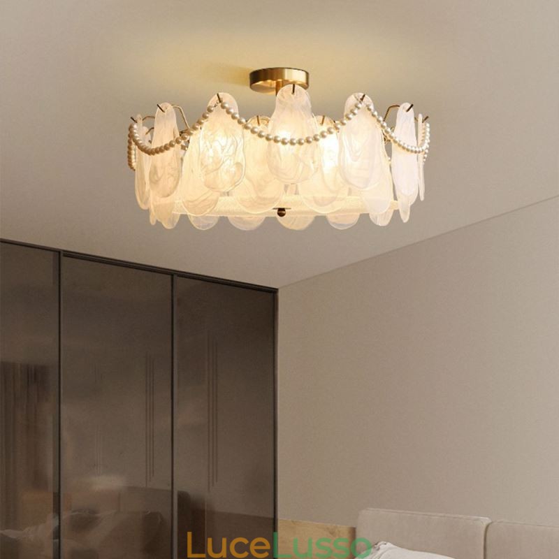 Lampada da soffitto in ferro europeo Elegante lampada da soffitto in vetro