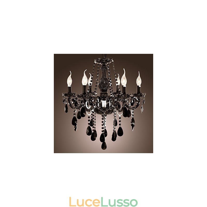Lampadario Cristallo Nero Moderno 6 Luci
