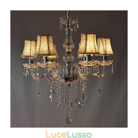 Lampadario moderno di lusso a 6 luci con decorazione in cristallo Lampadario moderno di lusso a 6 luci con decorazione in cristallo