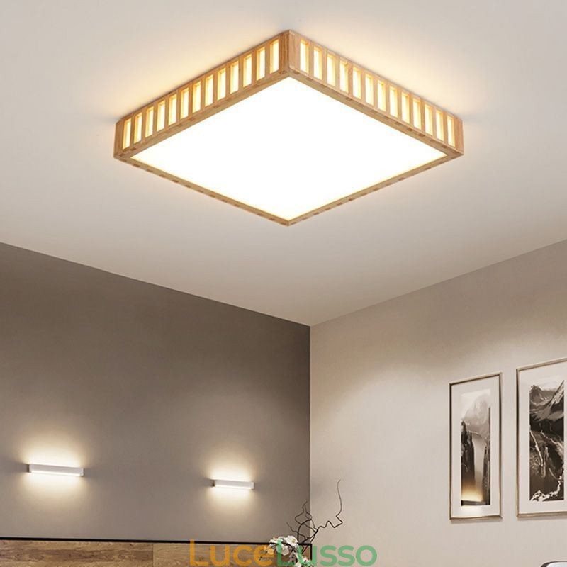 Lampada da soffitto giapponese Lampada da soffitto quadrata in legno