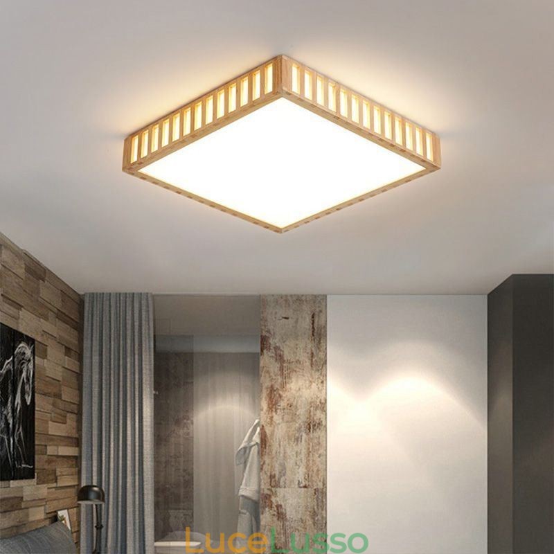 Lampada da soffitto giapponese Lampada da soffitto quadrata in legno