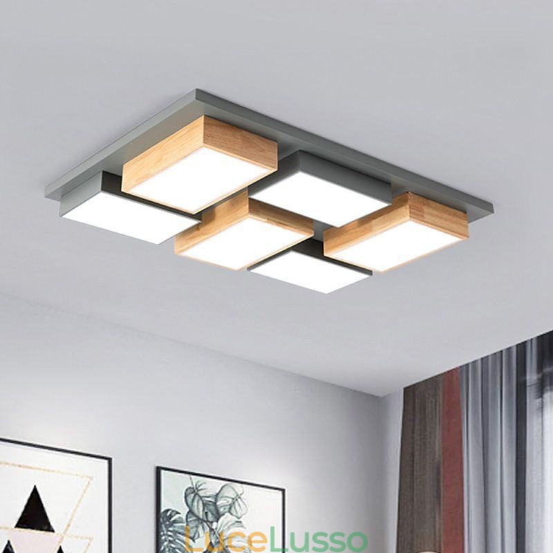 Lampada da soffitto moderna in acrilico Lampada da soffitto geometrica in legno