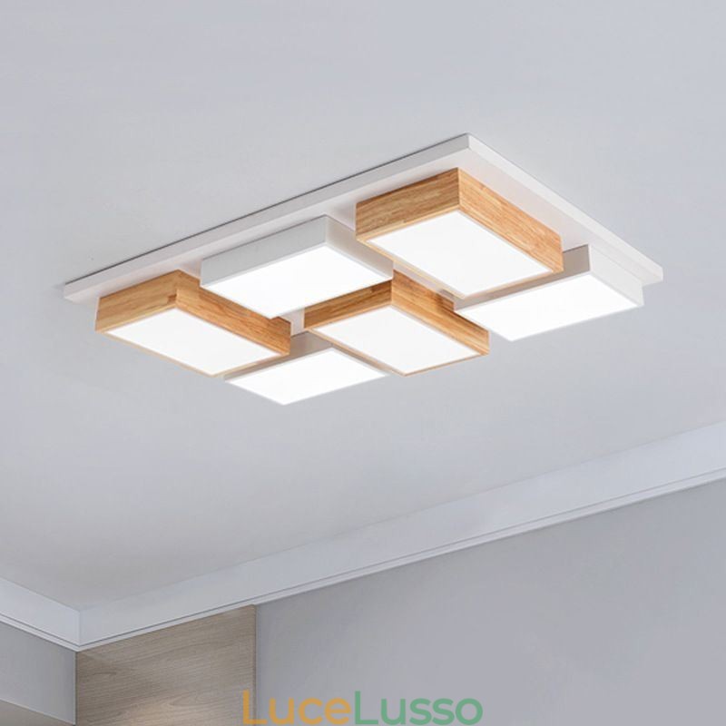 Lampada da soffitto moderna in acrilico Lampada da soffitto geometrica in legno