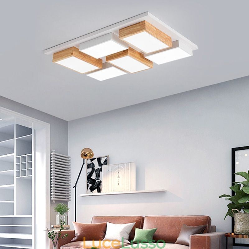 Lampada da soffitto moderna in acrilico Lampada da soffitto geometrica in legno