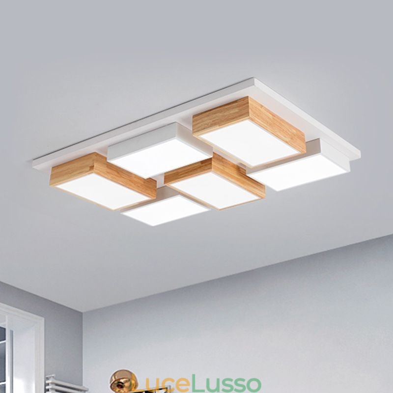 Lampada da soffitto moderna in acrilico Lampada da soffitto geometrica in legno