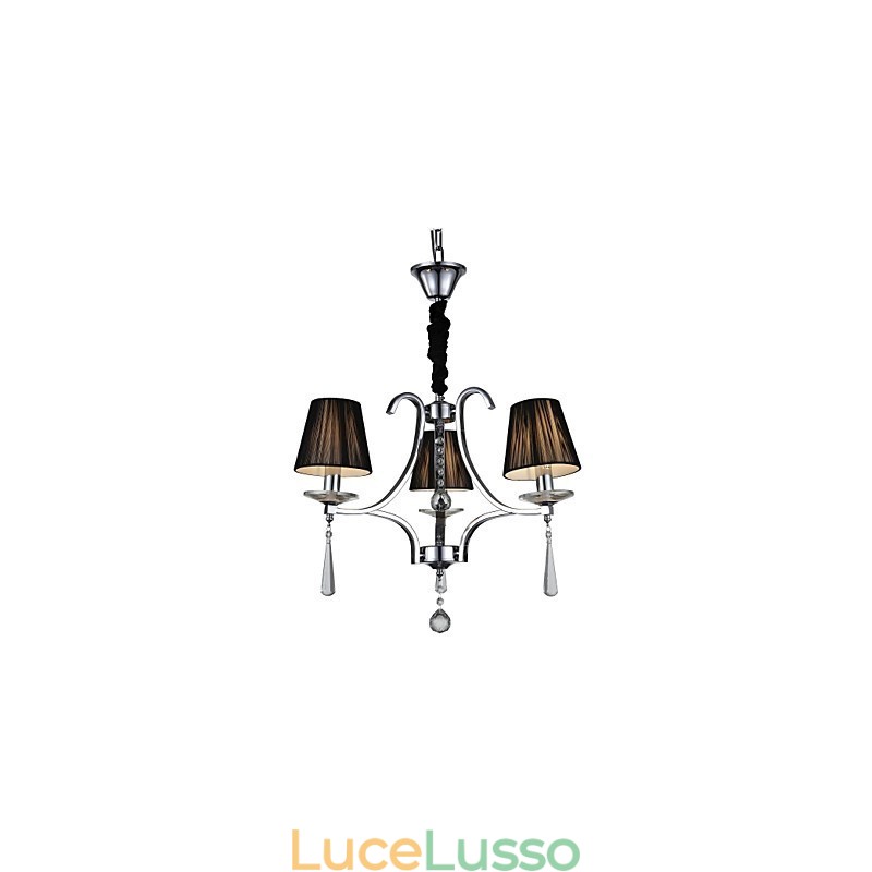 Lampadario moderno contemporaneo in metallo cromato e cristallo