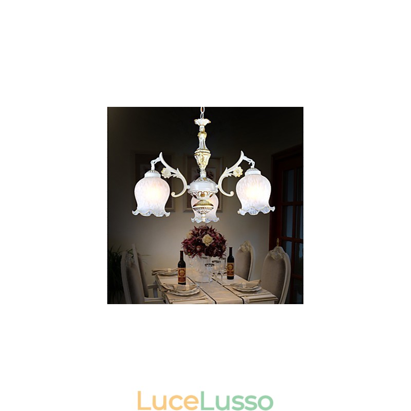 Lampadario tre luci bianco europeo retrò classico