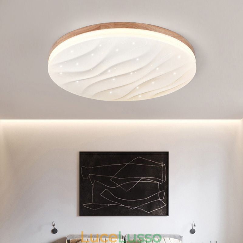 Lampada da soffitto in legno giapponese Lampada da soffitto rotonda in acrilico ondulato