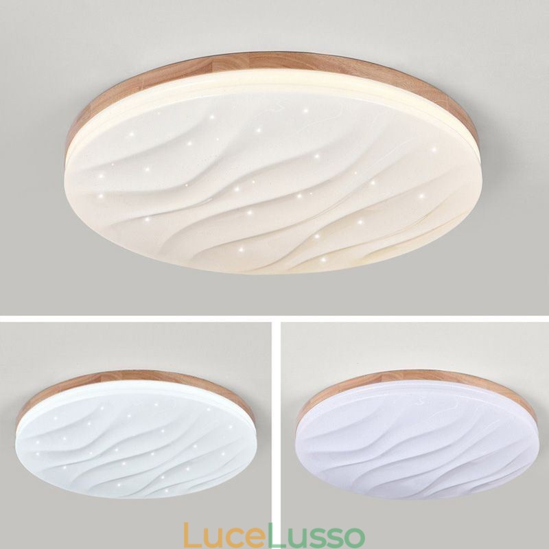 Lampada da soffitto in legno giapponese Lampada da soffitto rotonda in acrilico ondulato
