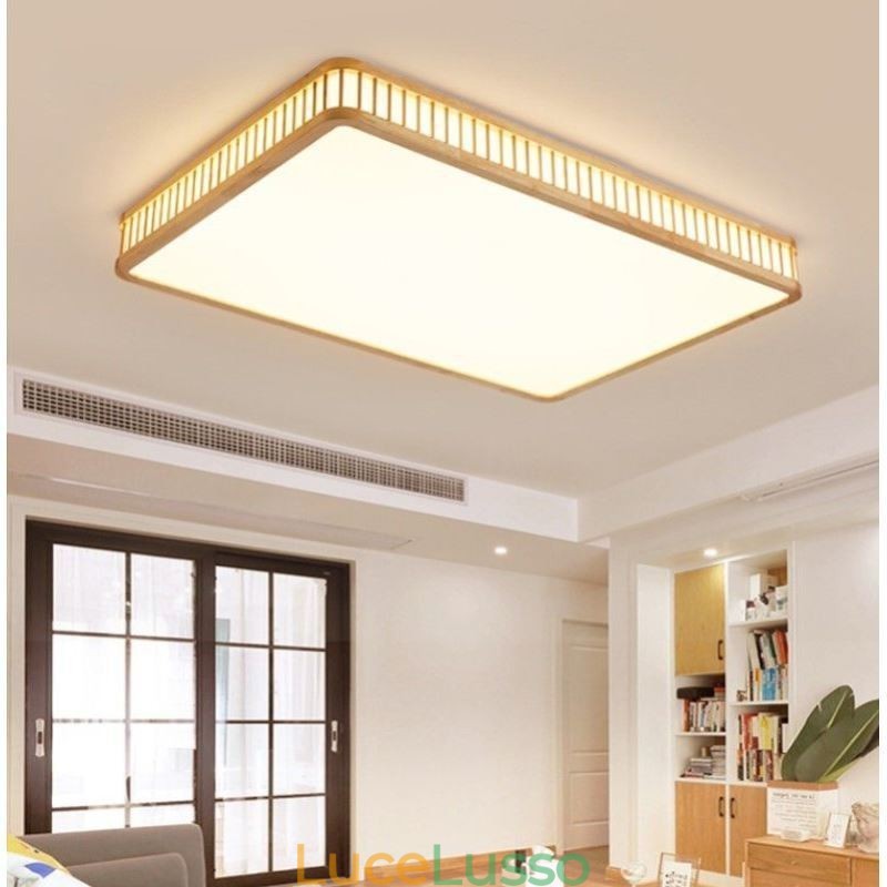 Lampada da soffitto in acrilico giapponese Lampada da soffitto rettangolare in legno di gomma