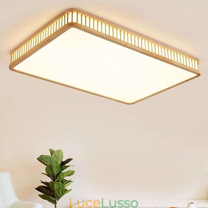 Lampada da soffitto in acrilico giapponese Lampada da soffitto rettangolare in legno di gomma