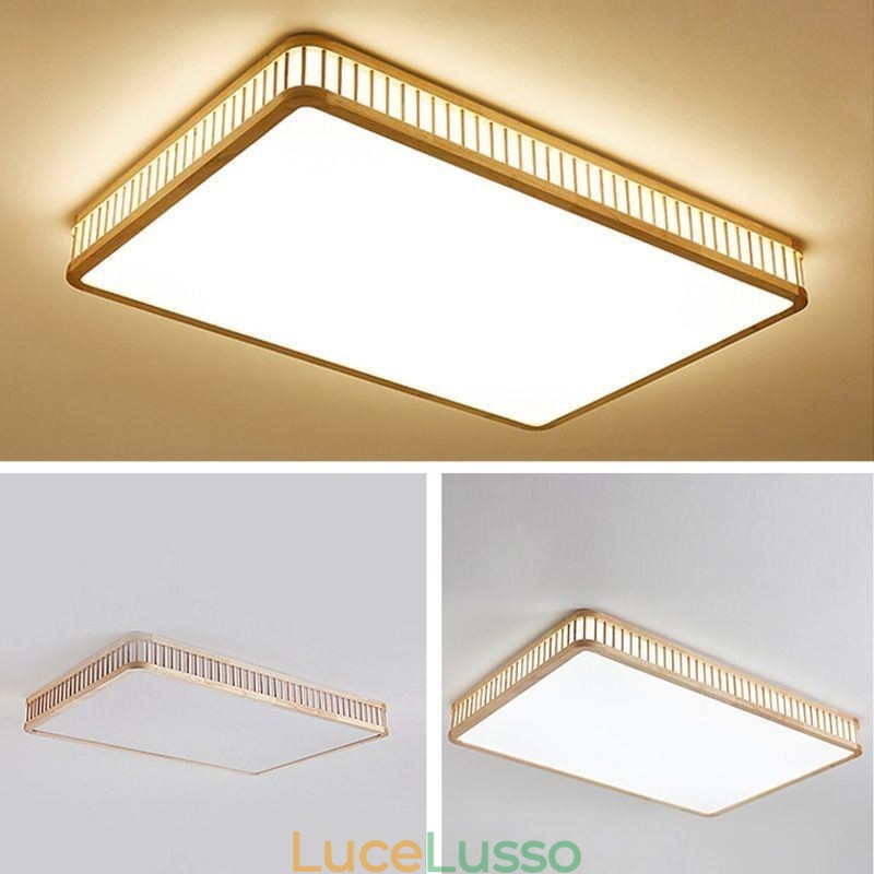 Lampada da soffitto in acrilico giapponese Lampada da soffitto rettangolare in legno di gomma