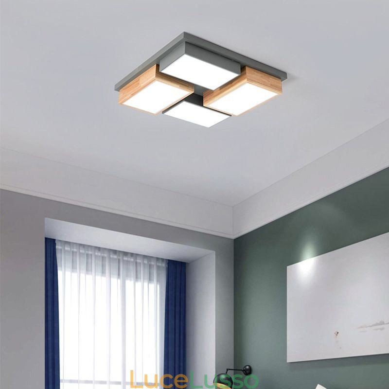 Lampada da soffitto moderna Lampada da soffitto geometrica in legno