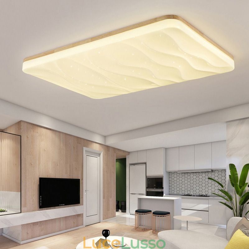Lampada da soffitto rettangolare in acrilico giapponese, lampada da soffitto ondulata