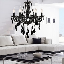 Lampadario Cristallo Nero Moderno 6 Luci