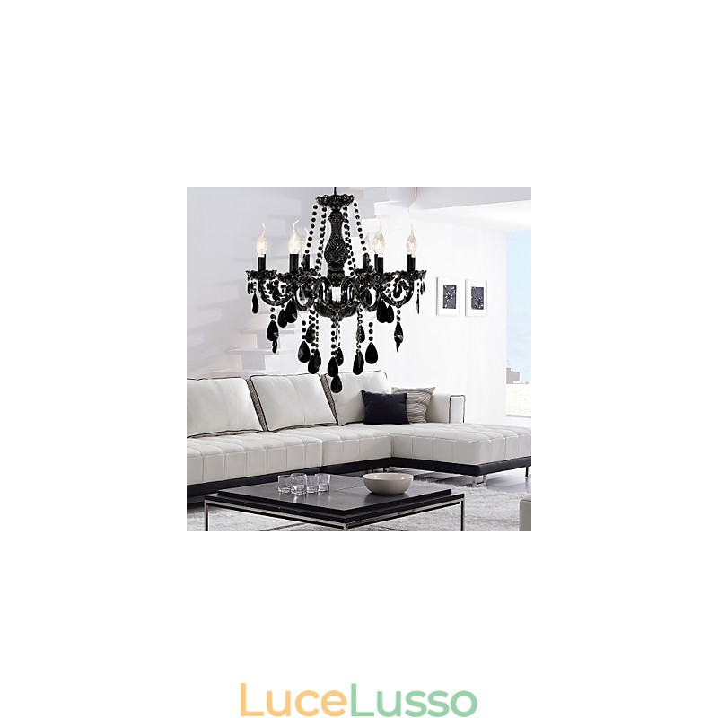Lampadario Cristallo Nero Moderno 6 Luci