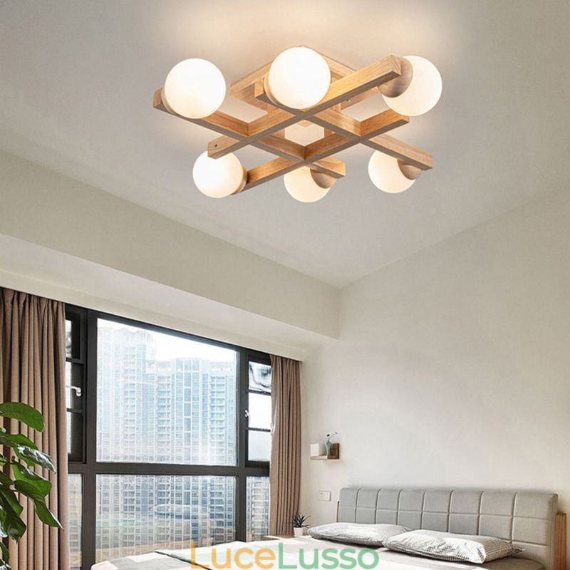 Lampada da soffitto in legno giapponese Magic Bean Lampada da soffitto molecolare