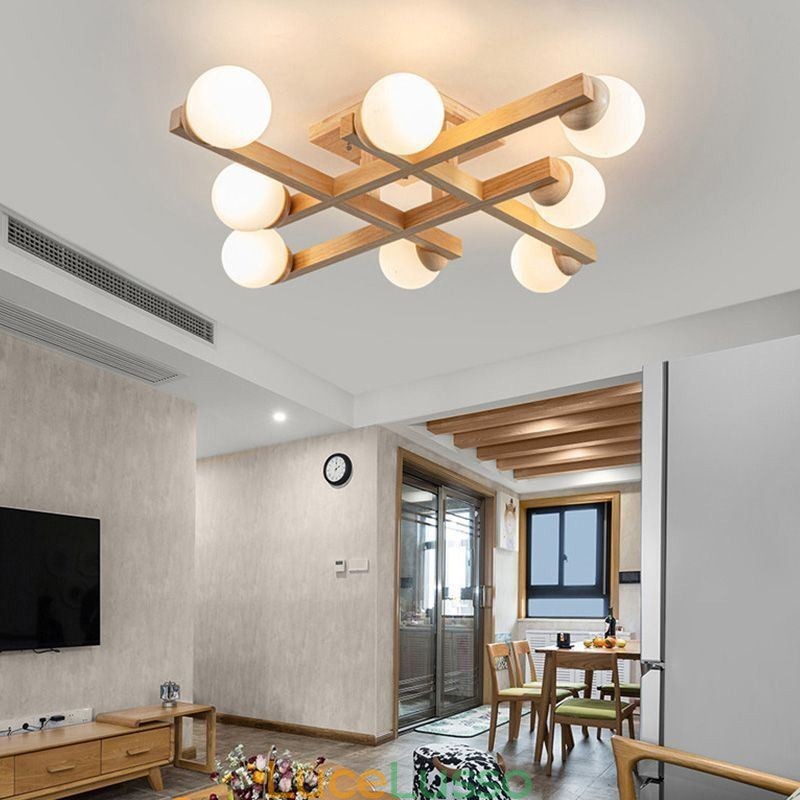 Lampada da soffitto in legno giapponese Magic Bean Lampada da soffitto molecolare