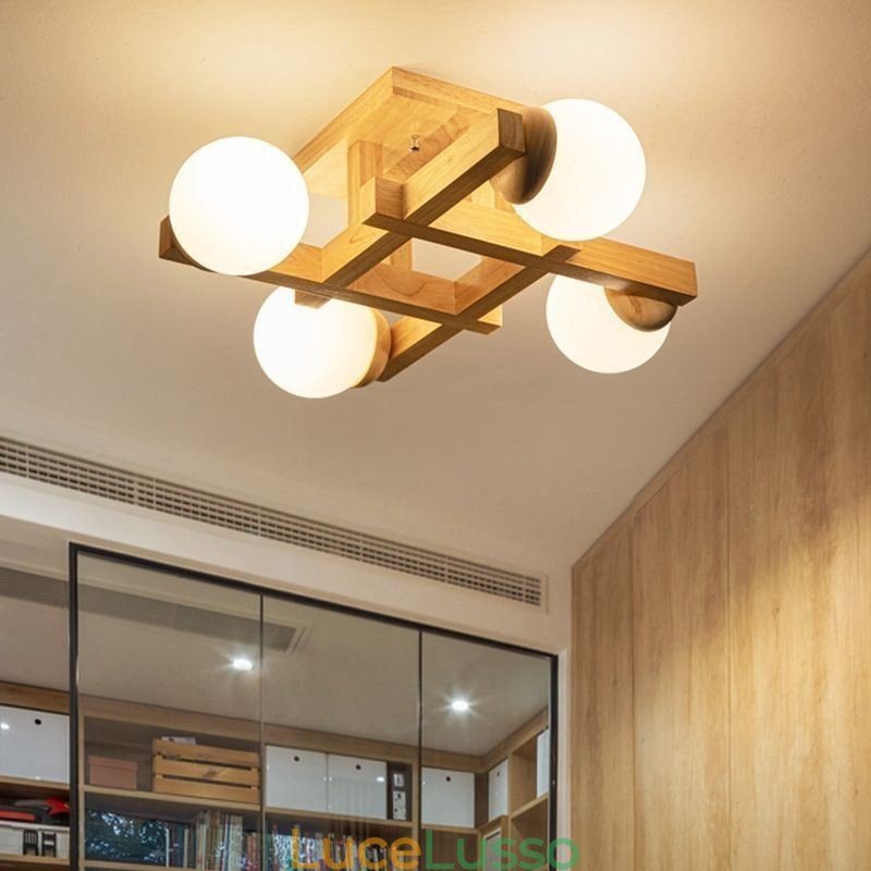 Lampada da soffitto in legno giapponese Magic Bean Lampada da soffitto molecolare